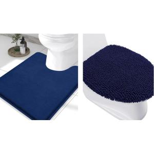 image:imageSmiry Bathroom Rugs UShaped 24x20 and Toilet Lid Cover 175x15 Soft and Absorbent Shaggy Bath Mat Machine Washable NonSlip Plush Carpet Runner for Tub Shower and Floor Home DecorNavy Blue
