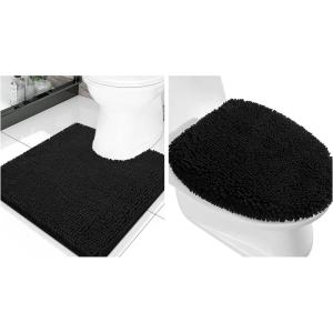 image:imageSmiry Bathroom Rugs and Toilet Lid CoverMachine Wash Dry Non Slip Absorbent Shaggy Bath Rug for Bath Room Shower and Tub UShaped 20 x 20175 x 15 Black