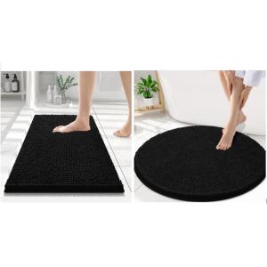 image:imageSmiry Chenille Bathroom Rugs 24x16 and Round 30x30 Extra Soft and Absorbent Shaggy Bath Mat Machine Washable NonSlip Plush Carpet Black