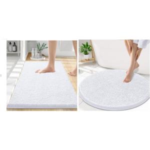 image:imageSmiry Chenille Bathroom Rugs 24x16 and Round 30x30 Extra Soft and Absorbent Shaggy Bath Mat Machine Washable NonSlip Plush Carpet White