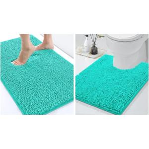 image:imageSmiry Chenille Bathroom Rugs 24x16 and UShaped Toilet Bath Rugs 24x20 Extra Soft and Absorbent Shaggy Bath Mat Machine Washable NonSlip Plush Carpet Turquoise