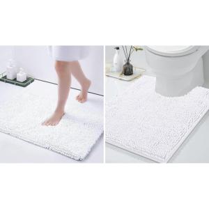 image:imageSmiry Chenille Bathroom Rugs 24x16 and UShaped Toilet Bath Rugs 24x20 Extra Soft and Absorbent Shaggy Bath Mat Machine Washable NonSlip Plush Carpet White