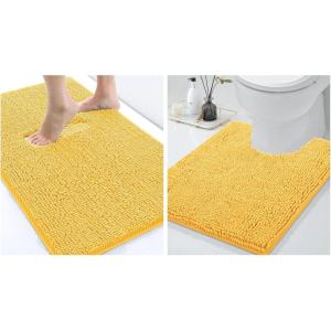 image:imageSmiry Chenille Bathroom Rugs 24x16 and UShaped Toilet Bath Rugs 24x20 Extra Soft and Absorbent Shaggy Bath Mat Machine Washable NonSlip Plush Carpet Yellow