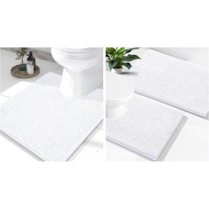 image:imageSmiry Chenille Bathroom Rugs 24x16 and UShaped Toilet Bath Rugs 24x2024x20 Extra Soft and Absorbent Shaggy Bath Mat Machine Washable NonSlip Plush Carpet White