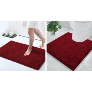 image:imageSmiry Chenille Bathroom Rugs 30x20 and UShaped Toilet Bath Rugs 20x20 Extra Soft and Absorbent Shaggy Bath Mat Machine Washable NonSlip Plush Carpet Burgundy