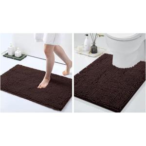 image:imageSmiry Chenille Bathroom Rugs 30x20 and UShaped Toilet Bath Rugs 24x20 Extra Soft and Absorbent Shaggy Bath Mat Machine Washable NonSlip Plush Carpet Brown