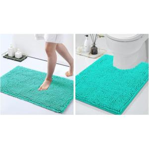 image:imageSmiry Chenille Bathroom Rugs 30x20 and UShaped Toilet Bath Rugs 24x20 Extra Soft and Absorbent Shaggy Bath Mat Machine Washable NonSlip Plush Carpet Turquoise