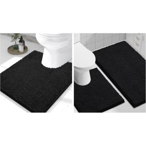 image:imageSmiry Chenille Bathroom Rugs 30x20 and UShaped Toilet Bath Rugs 24x2024x20 Extra Soft and Absorbent Shaggy Bath Mat Machine Washable NonSlip Plush Carpet Black