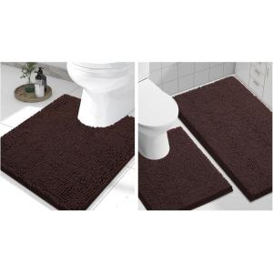 image:imageSmiry Chenille Bathroom Rugs 30x20 and UShaped Toilet Bath Rugs 24x2024x20 Extra Soft and Absorbent Shaggy Bath Mat Machine Washable NonSlip Plush Carpet Brown