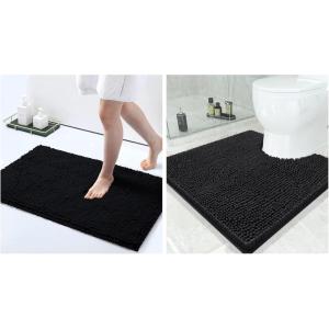 image:imageSmiry Chenille Bathroom Rugs 30x20 and UShaped Toilet Bath Rugs 24x24 Extra Soft and Absorbent Shaggy Bath Mat Machine Washable NonSlip Plush Carpet Black