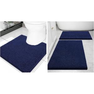 image:imageSmiry Chenille Bathroom Rugs 30x2024x16 and UShaped Toilet Bath Rugs 20x20 Extra Soft and Absorbent Shaggy Bath Mat Machine Washable NonSlip Plush Carpet Navy Blue