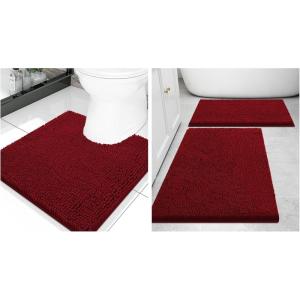 image:imageSmiry Chenille Bathroom Rugs 30x2024x16 and UShaped Toilet Bath Rugs 20x20 Extra Soft and Absorbent Shaggy Bath Mat Machine Washable NonSlip Plush Carpet Burgundy