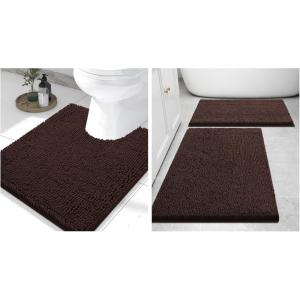 image:imageSmiry Chenille Bathroom Rugs 30x2024x16 and UShaped Toilet Bath Rugs 24x20 Extra Soft and Absorbent Shaggy Bath Mat Machine Washable NonSlip Plush Carpet Brown