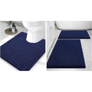 image:imageSmiry Chenille Bathroom Rugs 30x2024x16 and UShaped Toilet Bath Rugs 24x20 Extra Soft and Absorbent Shaggy Bath Mat Machine Washable NonSlip Plush Carpet Navy Blue
