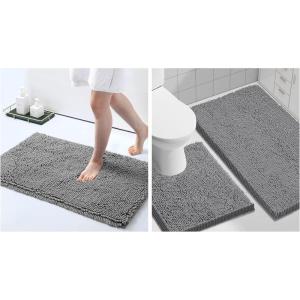 image:imageSmiry Chenille Bathroom Rugs 30x2024x16 and UShaped Toilet Bath Rugs 24x20 Extra Soft and Absorbent Shaggy Bath Mat Machine Washable NonSlip Plush Carpet Dark Grey