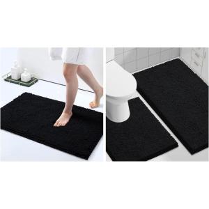image:imageSmiry Chenille Bathroom Rugs 30x2030x20 and UShaped Toilet Bath Rugs 24x20 Extra Soft and Absorbent Shaggy Bath Mat Machine Washable NonSlip Plush Carpet Black