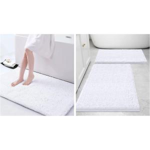 image:imageSmiry Chenille Bathroom Rugs and Mats Set of 3 Non Slip Absorbent Shaggy Bath Rug for Tub Shower and Bath Room 16x 2430 x 2036x24 White