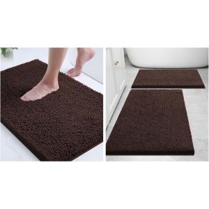 image:imageSmiry Chenille Bathroom Rugs and Mats Set of 3 Non Slip Absorbent Shaggy Bath Rug for Tub Shower and Bath Room 24 x 1624 x 1630 x 20 Brown
