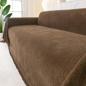 image:imageSmiry Couch Cover for Dogs Washable Chenille Sofa Covers for 3 Cushion Couch Soft Sofa Slipcover for Pets Thick Sectional Furniture Protector Throw Blanket with Tassels Beige 71x118 InchChocolate