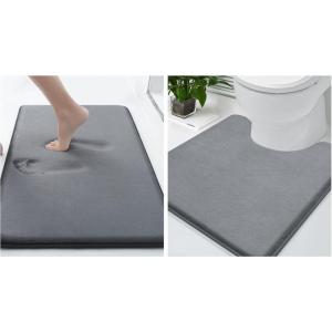 image:imageSmiry Memory Foam Bath Mat 24x16 and UShaped Toilet Bathroom Rugs 20x20Super Soft Absorbent Bathroom Rugs Non Slip Bath Rug Runner for Bathroom Floors Dark Grey
