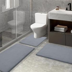 image:imageSmiry Memory Foam Bath Mat 3 Set 24x16 30 x 20 and UShaped 24x20 Super Soft Absorbent Bathroom Rugs Non Slip Bath Rug Runner for Bathroom Floors Dark Grey