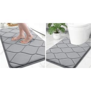 image:imageSmiry Memory Foam Bath Mat 30x20 and 24x20 UShaped Toilet Extra Soft Absorbent Bathroom Rugs Non Slip Bath Rug Runner for Shower Bathroom Floors Grey