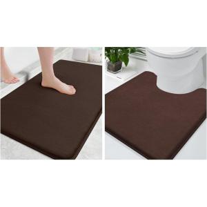 image:imageSmiry Memory Foam Bath Mat 30x20 and UShaped Toilet Bathroom Rugs 20x20 Super Soft Absorbent Non Slip Bath Rug Runner for Bathroom Floors Brown
