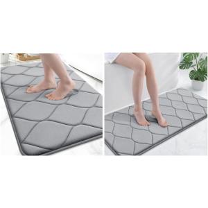 image:imageSmiry Memory Foam Bath Mat Set 30x20 and 47x24 Grey Super Soft Absorbent Bathroom Rugs Non Slip Bath Rug Runner for Shower Bathroom Floors Grey