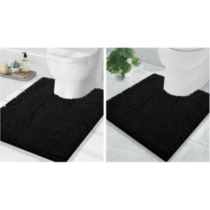 image:imageSmiry UShaped Toilet Bathroom Rugs 24x20 and 20x20 Extra Soft and Absorbent Shaggy Bathroom Mat Rugs Machine Washable NonSlip Plush CarpetBlack