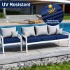 image:imageSmiry Waterproof Patio Cushion Covers Stretch Outdoor Couch Slipcovers Replacement Washable Furniture Protector Sofa Chair Seat Cover for Dogs Pets 4 Pcs Blue GreenNavy Blue