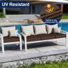 image:imageSmiry Waterproof Patio Cushion Covers Stretch Outdoor Couch Slipcovers Replacement Washable Furniture Protector Sofa Chair Seat Cover for Dogs Pets 4 Pcs Blue GreenCoffee