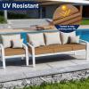 image:imageSmiry Waterproof Patio Cushion Covers Stretch Outdoor Couch Slipcovers Replacement Washable Furniture Protector Sofa Chair Seat Cover for Dogs Pets 4 Pcs Blue GreenCamel