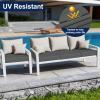 image:imageSmiry Waterproof Patio Cushion Covers Stretch Outdoor Couch Slipcovers Replacement Washable Furniture Protector Sofa Chair Seat Cover for Dogs Pets 4 Pcs Blue GreenDark Grey