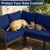 image:imageSmiry Waterproof Patio Cushion Covers Stretch Outdoor Couch Slipcovers Replacement Washable Furniture Protector Sofa Chair Seat Cover for Dogs Pets 4 Pcs Blue GreenNavy Blue