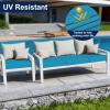 image:imageSmiry Waterproof Patio Cushion Covers Stretch Outdoor Couch Slipcovers Replacement Washable Furniture Protector Sofa Chair Seat Cover for Dogs Pets 4 Pcs Blue GreenTeal