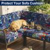 image:imageSmiry Waterproof Patio Cushion Covers Stretch Outdoor Couch Slipcovers Replacement Washable Furniture Protector Sofa Chair Seat Cover for Dogs Pets 4 Pcs Blue GreenBlue Green