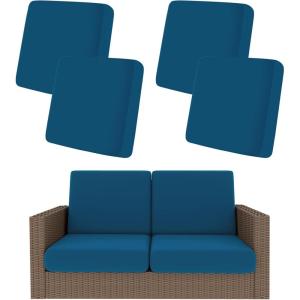 image:imageSmiry Waterproof Patio Cushion Covers Stretch Outdoor Couch Slipcovers Replacement Washable Furniture Protector Sofa Chair Seat Cover for Dogs Pets 4 Pcs Blue GreenPeacock Blue