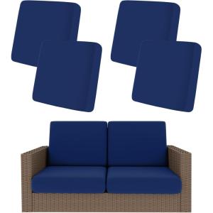 image:imageSmiry Waterproof Patio Cushion Covers Stretch Outdoor Couch Slipcovers Replacement Washable Furniture Protector Sofa Chair Seat Cover for Dogs Pets 4 Pcs Blue GreenNavy Blue