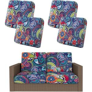image:imageSmiry Waterproof Patio Cushion Covers Stretch Outdoor Couch Slipcovers Replacement Washable Furniture Protector Sofa Chair Seat Cover for Dogs Pets 4 Pcs Blue GreenBlue Green