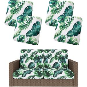 image:imageSmiry Waterproof Patio Cushion Covers Stretch Outdoor Couch Slipcovers Replacement Washable Furniture Protector Sofa Chair Seat Cover for Dogs Pets 4 Pcs Blue GreenGreen