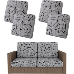image:imageSmiry Waterproof Patio Cushion Covers Stretch Outdoor Couch Slipcovers Replacement Washable Furniture Protector Sofa Chair Seat Cover for Dogs Pets 4 Pcs Blue GreenGrey and Black
