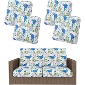 image:imageSmiry Waterproof Patio Cushion Covers Stretch Outdoor Couch Slipcovers Replacement Washable Furniture Protector Sofa Chair Seat Cover for Dogs Pets 4 Pcs Blue GreenLight Green