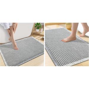 image:imageSmiry Bathroom Rugs Set 2 Piece30x20 Plus 24x17 Extra Soft Absorbent Bath Mats Non Slip Machine Washable Quick Dry Bath Rugs for Bathroom Floor Tub Shower Lightgrey amp Cream