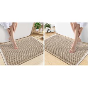 image:imageSmiry Bathroom Rugs Set 2 Piece30x20 Plus 30x18 Extra Soft Absorbent Bath Mats Non Slip Machine Washable Quick Dry Bath Rugs for Bathroom Floor Tub Shower BrownampCream