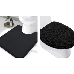 image:imageSmiry Bathroom Rugs UShaped 24x20 and Toilet Lid Cover 175x15 Soft and Absorbent Shaggy Bath Mat Machine Washable NonSlip Plush Carpet Runner for Tub Shower and Floor Home DecorBlack