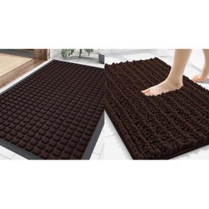 image:imageSmiry Front Door Mat Outside Entrance Brown 295 x 17 and Bathroom Rugs Mat Brown 30 x 20 2 Item Bundle
