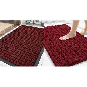 image:imageSmiry Front Door Mat Outside Entrance Red 295 x 17 and Bathroom Rugs Mat Red 30 x 20 2 Item Bundle