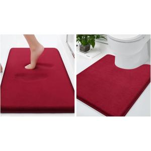 image:imageSmiry Memory Foam Bath Mat 24x16 and 24x20 UShaped Toilet Extra Soft Absorbent Bathroom Rugs Non Slip Bath Rug Runner for Shower Bathroom Floors Burgundy