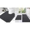 image:imageSmiry Bathroom Rugs Set 3 Piece Soft Absorbent Non Slip Rubber Backing Machine Washable Quick Dry Chenille Bath Rug Set for Tub Shower and Floor 47 x 2024 x 16 UShaped 24 x 20 Dark Grey