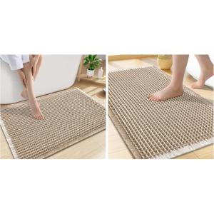 image:imageSmiry Bathroom Rugs Set 2 Piece30x20 Plus 24x17 Extra Soft Absorbent Bath Mats Non Slip Machine Washable Quick Dry Bath Rugs for Bathroom Floor Tub Shower BrownampCream